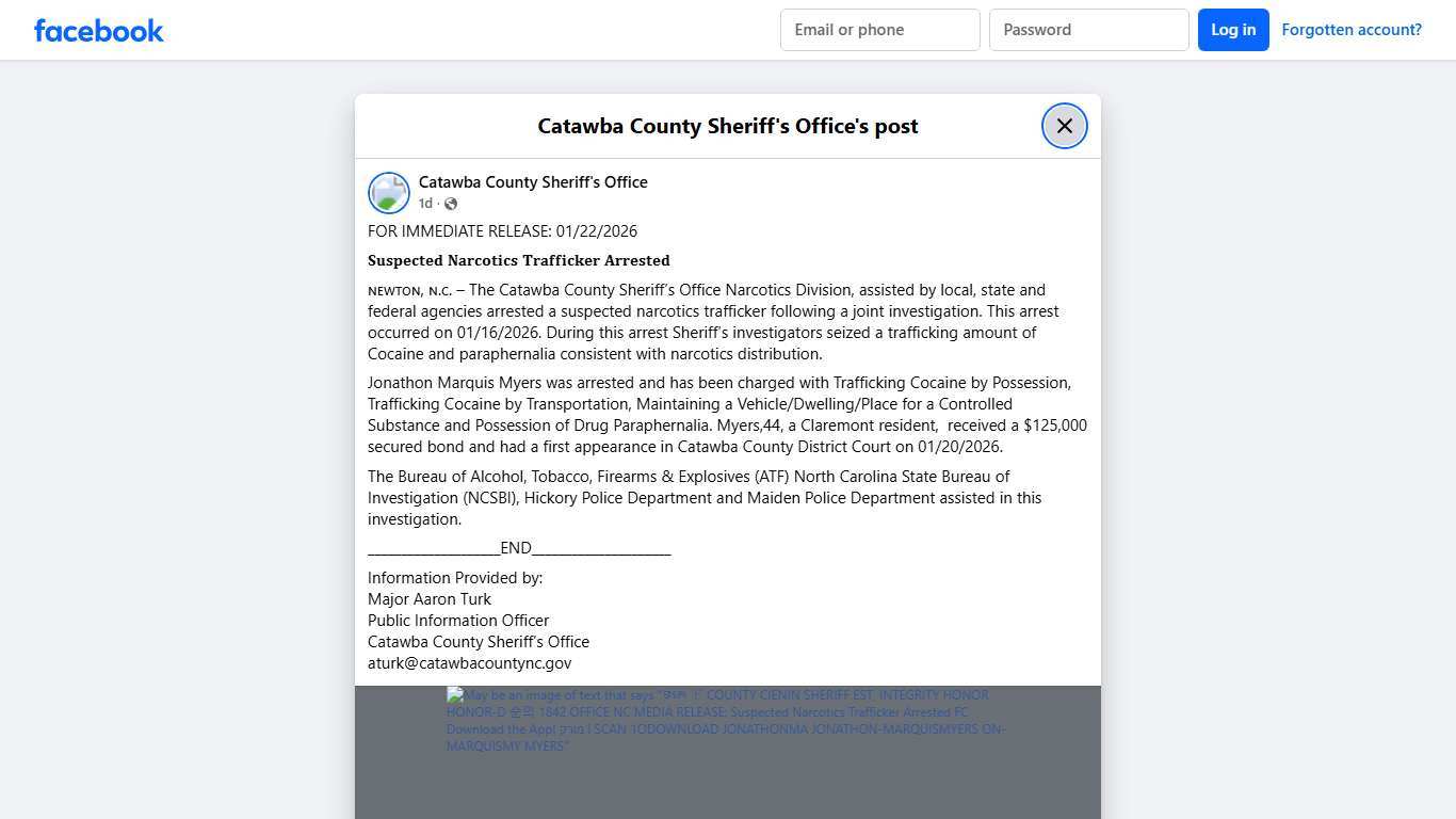 FOR IMMEDIATE RELEASE:... - Catawba County Sheriff's Office Facebook